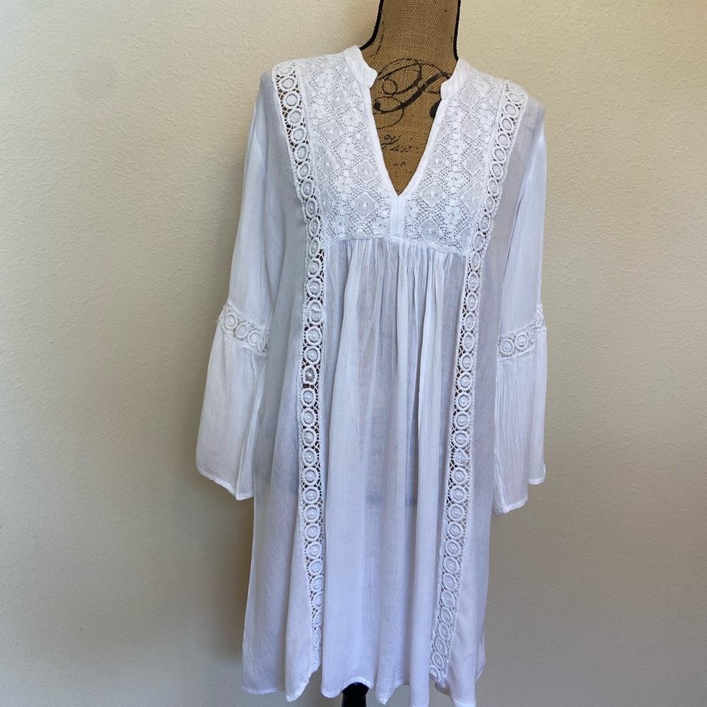 Sheer White lace Detailed Beach Cover-Up
